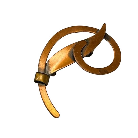 Vintage Mid-Century Modernist Copper Brooch Pin Abstract Design With Secure Clas - Picture 1 of 7